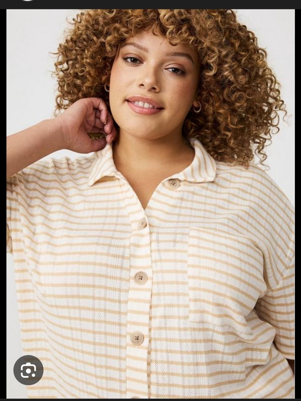 torrid 1x Cream & Tan Striped Collared Crop Top
